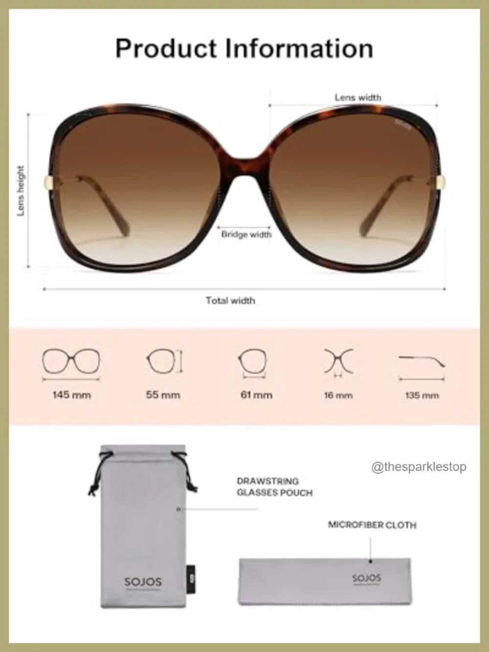 Oversized Butterfly Sunglasses UV400 Protection with Gold Arms